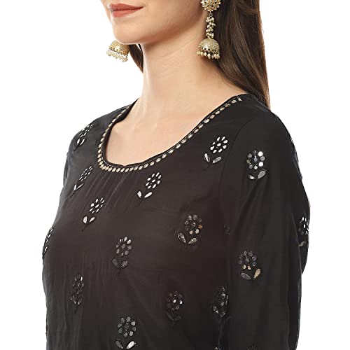 Image of BIBA Women Cotton Straight Embroidered Suit Set