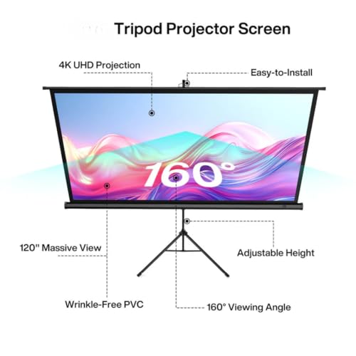 Image of Vision 84 Inch (6x4 Ft) Tripod Projector Screen | 4K, Full HD, 3D & 1080p Compatible | Portable & Adjustable Projection Screen for Home Theater, Office, Classroom & Outdoor Use