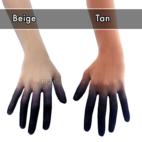 Image of Unicorns Poop Glitter Nude Illusion Second Skin Sheer Seamless Gloves with Elastic Top Seam in Beige, Tan; Over Elbow; Unisex