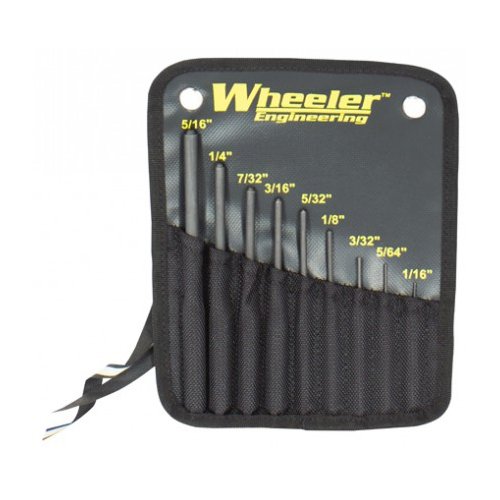 Wheeler Roll Pin Punch Set with 9 Steel Punches, Labeled Rollup Storage Bag for Firearm Maintenance and smithing