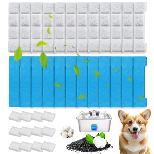 24-Pack Dog Water Fountain Filter Replacement Compatible with SIBAYS/Kastty 15L/4Gal Pet Dispensers Activated Carbon Multilayer Filtration Includes 12 Filters + 12 Pre-Filter + 12 Pump Sponges (L05)