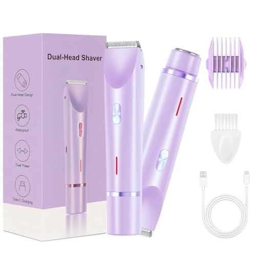 Rasoio da donna, 2 in 1, per donne, uso umido e secco, per donne IPX7, serdicht con ricarica USB per gambe, braccia, ascelle e zona bikini (viola)