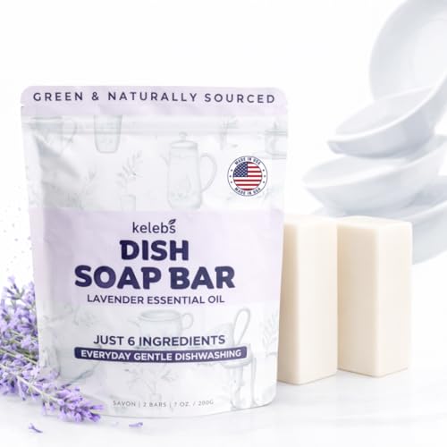 Image of KELEBS 2 Dish Soap Bars | Lavender Essential Oil Formula | Natural & Organic Ingredients | Gentle on Hands | For Plant-Based Kitchens & Light Dishwashing | Biodegradable | No Overpour | Value Pack