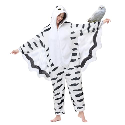 pewjury Halloween Costumes for women Snowy Owl Costume Animal Onesie Adult One Piece Costume for Man White