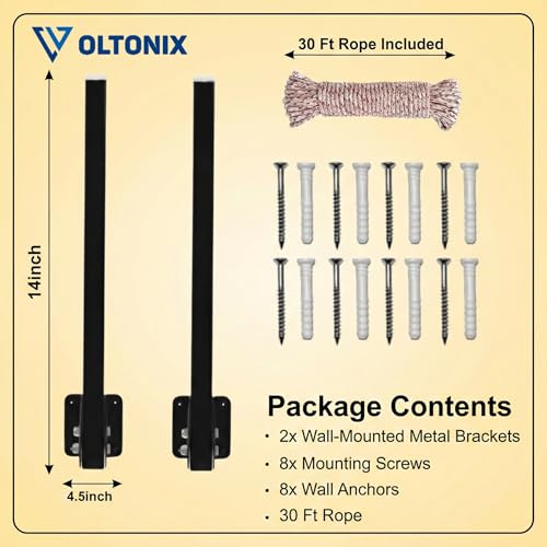 Image of Metal Foldable Wall Mount Cloth Drying Stand with 30 Feet Rope, Space Saving, Wall Mounted, for Balcony and Indoor Use (Black)