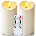 Homemory 6"x3" Outdoor Waterproof Flameless Candles, LED Candles, Battery Operated Candles with Remote and Timers, Electric Fake Plastic Pillar Candles, Ivory White, Set of 2