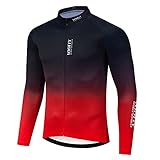 voofly Herren Fahrrad Trikots Langarm Atmungsaktiv Rennrad Trikot Schnelltrocknend Fahrradtrikot mit Reflektoren (Rot Schwarz M)