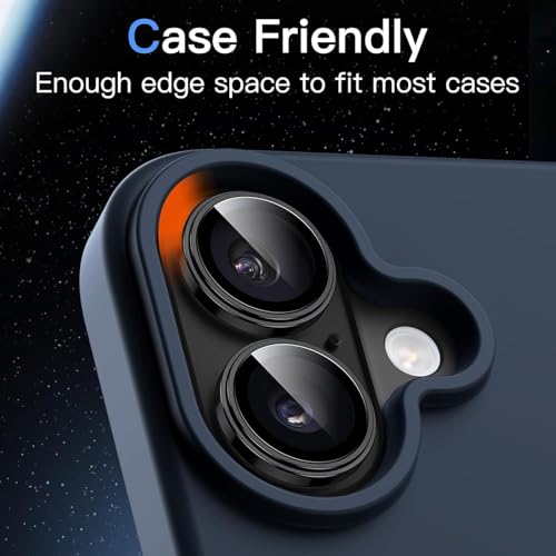 Image of OpenTech Premium Camera Lens Protector Compatible For iPhone 17 /16 /16 Plus (Black) - 9H Tempered Glass, Military-Grade Anti-Scratch, Case-Friendly, Easy Install Frame