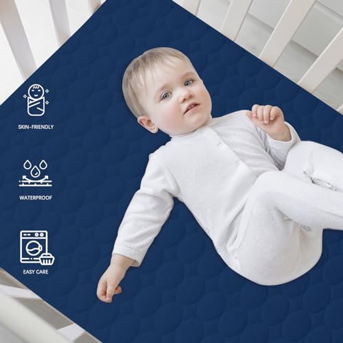 Image of Biloban Crib Mattress Protector Waterproof Sheets Fitted 52 inch x 28 inch, Navy