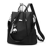 TOKSHOP Mochila Feminina Bolsa Pequena Tecido Impermeável Com Alça de Ombro e Chaveiro (Preto)