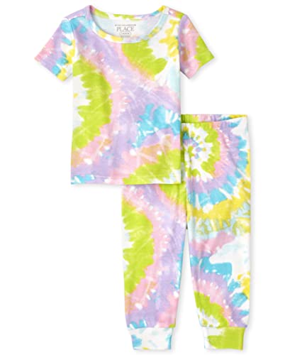 Image of The Children's Place Baby Toddler Girls Short Sleeve Top and Pants Snug Fit Cotton 2 Piece Pajama Sets