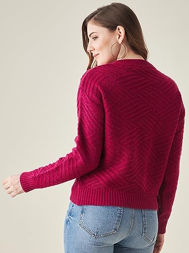 Image of Modeve Self Design Round Neck Casual Women Crop Top Sweater||Winterwear||