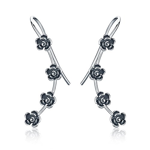 Vintage Rose Flower 925 Sterling Silver Ear Cuff Wrap Earrings For Women Girls Crawler Climber Piercing Hypoallergenic #TOP20
