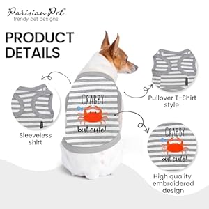   Parisian-Pet-Unisex-Dog-Tshirt-Embroidered-Crabby-but-Cute-Dog-Shirt-Breathable-and-Lightweight-Dog-Tank-Top-Sleeveless-Grey-Dog-Tee-Shirts-Machine-Washable-Dog-Shirt-for-Large-Dogs-L