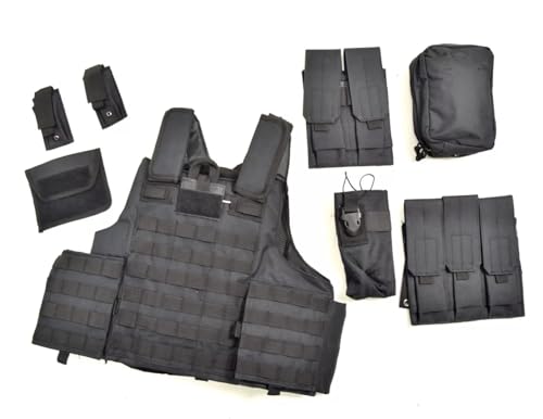 British Army SAS SF Style Complete MOLLE Combat Vest With Pouches Black Airsoft