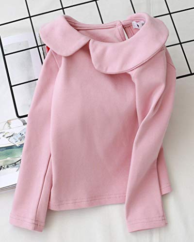 Image of ASHER FASHION Little Girls Peter Pan Collar Blouse Long Sleeve Basic Plain Jersey Tee Shirt
