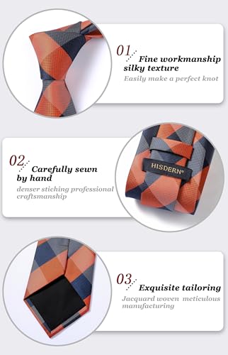 Image of HISDERN Ties for Men Formal Business Plaid Checked Mens Ties and Pocket Square Set Classic Wedding Necktie Handkerchief