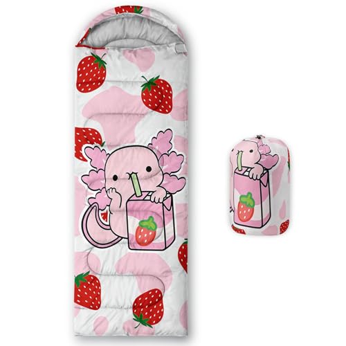 Image of QOOMO Axolotl Cute Camping Sleeping Bags,3 Season Warm & Cool Weather,Lightweight,Waterproof Sleeping Bags for Adults & Kids,Traveling,and Outdoors