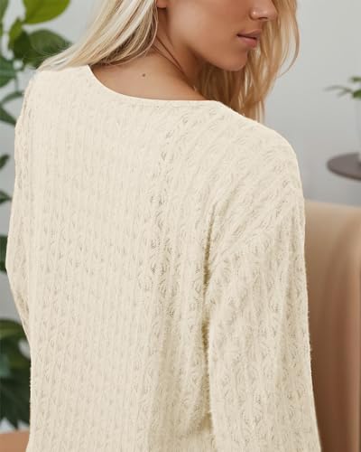 Image of Lotusmile Women's Soft Fuzzy Knit Hollow Out Lace Blouses Criss Cross V Neck Tops for Women Dressy Casual