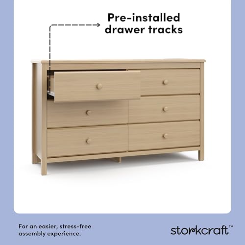 Image of Storkcraft Alpine 6-Drawer Dresser (Driftwood) - GREENGUARD Gold Certified, Brown Dresser for Bedroom, Kids & Nursery Storage Drawers, Safety Interlocking Drawers, Pre-Installed Tracks, Kids Bedroom