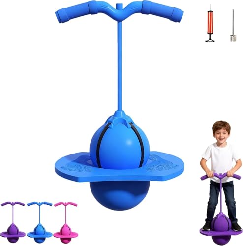 Aubzy sprungball Kinder,Hüpfball für Kinder & Erwachsene, Pogo Sprungball mit Griff & Pumpe, Rutschfester Balance Hüpfball für Indoor & Outdoor, Sport Spiel Fitness Hüpftraining (Blue)