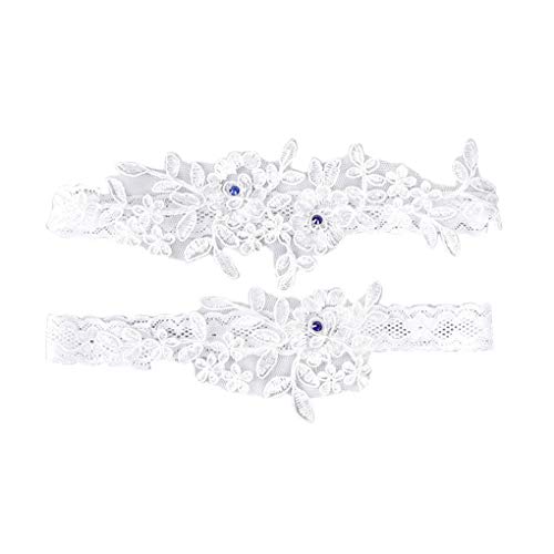 Pegcdu 2 Piezas/Liga de Encaje Señora Boda de Las Mujeres determinadas con la Flor Nupcial Liga Conjunto Novia del Anillo Pierna Floral