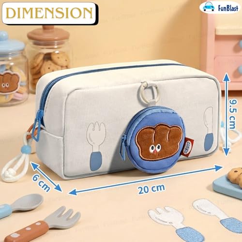 Image of FunBlast Pencil Pouch for Girls - Cartoon Pouch with Hanging Strap & Coin Pouch, Multipurpose Zipper Case, Aesthetic Pouches for Girl, Kawaii Pencil Case, Cute Pouches for Girls (White)