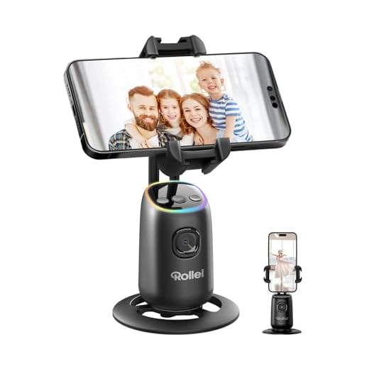 Rollei Easy Creator Desktop mit AI Tracking Automatischer Gesichtsverfolgung Handy Stative 360 Video Stabilisator mit Eingebautem Akku für Tiktok Live Streaming, Handy-Stative-Tripod-Smartphone