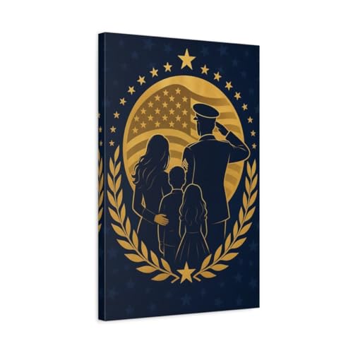 Toile vintage militaire bleu et or 40x60 cm pour decoration de salon retro