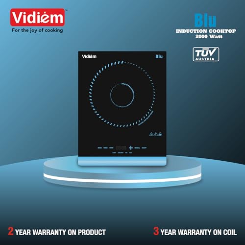 Image of Vidiem Blu 2000W Induction Cooktop for Kitchen | Crystalline Glass Top | 5 Indian Preset Menus | Feather Touch Controls | Intelligent Heat Distribution | 2 Year Warranty
