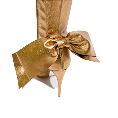 Cape Robbin Bonus Over The Knee Boots With Bow, Stiletto Pointy Toe Thigh High Fashion Dress Boots For Women - Copper Size 10 #TOP2