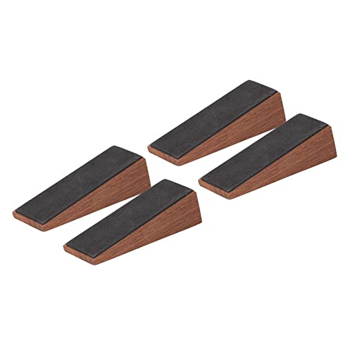 Beech Wood Door Stopper Set, 4-Pack Non-Slip Wedges with Rubber Base for Bedroom Living Room, Bathroom, Brown
