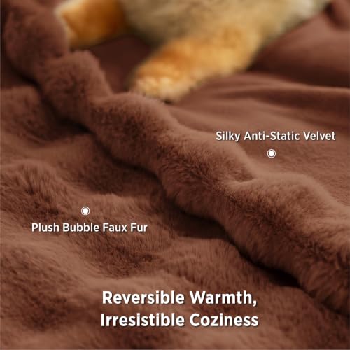 Image of Bedsure Fluffy Bubble Faux Fur Throw Blanket, 50 inchx60 inch, Burnt Orange
