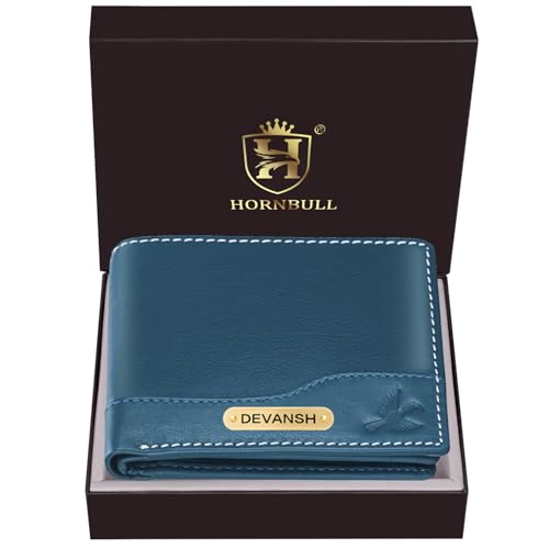 Image of HORNBULL Men's Personalized Wallet I Customized Slim Stylish Leather Purse with Name I Unique Birthday Gift for Men Boy Love Husband (Aqua)