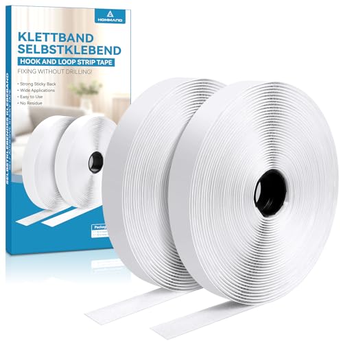HOMMAND 20mm x 10m Auto Adhesivo Cinta Rollo Hook y Loop Tape, Gancho y Cinta de Lazo con base posterior de pegamento superadhesivo para Proyectos de Bricolaje y Costura