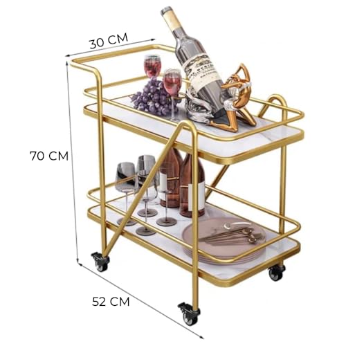 Image of Brown Art SHOPPEE 2 Tier Solid Metal Bar Trolley Serving Trolley Coffee Table Bar Trolley Serving with Wheel Home and Restaurant Mobile Cart for Food Serving Table for Living Room (Black & White)