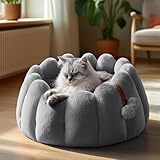 PETNOVO Cama para Gatos Calmante Tipo Donut, Nido de Felpa Ultrasuave Forma de Calabaza con Borde Alto y Base Antideslizante, Cama de Interior para Mascotas Pequeñas, 50 x 50 x 30 cm, Gris