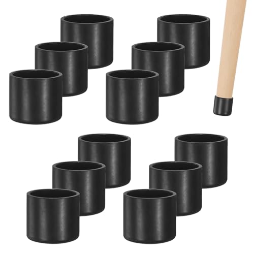 Image of M METERXITY 12-Pack Chair Leg Caps, 7 /8 Inch(22mm) PVC Chair Leg Floor Protectors for Folding Chairs /Metal Chairs /Furniture Table /Hardwood Floors, Round Non-Slip Cover End Tips [Black]