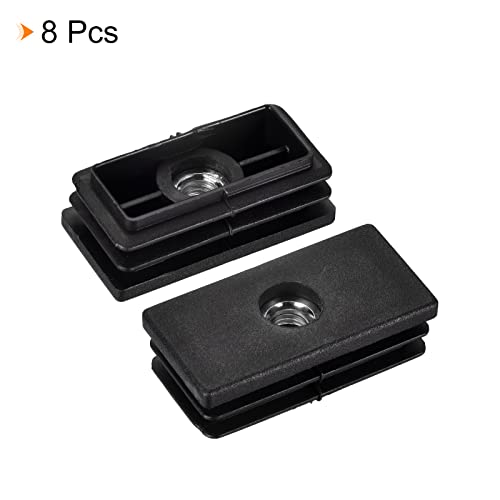Image of Uxcell 8Pcs Inserts for Rectangle Tubes with M8 Thread, for 1.57 inchx0.79 inch OD Rectangle Tube, Black Plastic Plug Caster Insert Chair End Caps Furniture Leg Plug