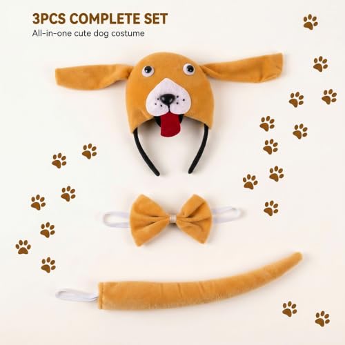 Image of Pekingese Headband with Bow and Tail Costume Set, Halloween Animal Ears Costume Dress Up Suit, Cosplay Party Supplies for Adult