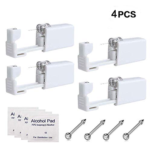 Jconly Ear Piercing Gun - 4pcs Ear Piercing Gun with Alcohol Pad Disposable No Pain Safe Sterile for Nose Studs Cartilage Tragus Helix Piercing Gun Piercer Tool Machine Kit Self Ear Piercing Gun Kit