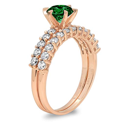 3.1 Ct Round Cut Pave Solitaire With Accent Genuine Flawless Simulated Emerald Designer Statement Classic Engagement Bridal Ring Band Wedding Set Solid 18K Rose Gold Size 5.75 #TOP1