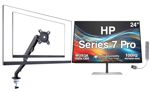 Image of HP Series 7 Pro 24 inch WUXGA USB-C Docking Monitor with Adjustable Tilt /Swivel /Pivot /Height, VESA Mount, Displayport, Black /Silver w /DKZ Hub & ErgoFlexy Single Mount Arm