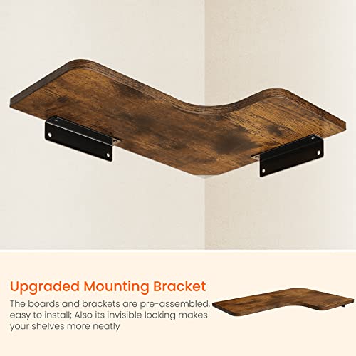 Homode Corner Floating Shelves, Set Of 3 Corner Wall Shelves With Wire Hole, L-Shaped Wood Storage Shelf For Wall Decor, For Bathroom Kitchen Bedroom, Rustic Brown And Black #TOP5