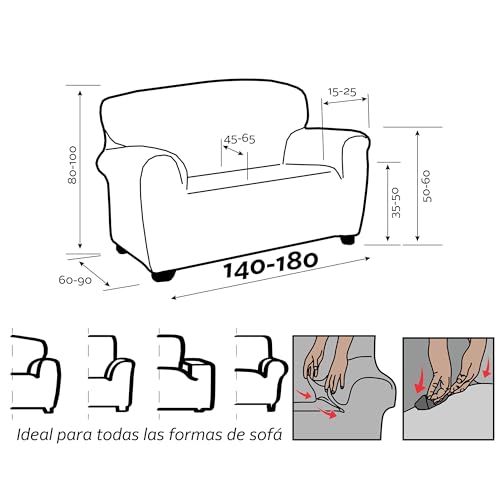 FAVERTI® Elastischer Sofabezug für 2-Sitzer von 140 bis 180 cm | Modell Reale | Türkis | Sofaüberwurf | hochwertiger Jacquard-Stoff in Baumwolloptik