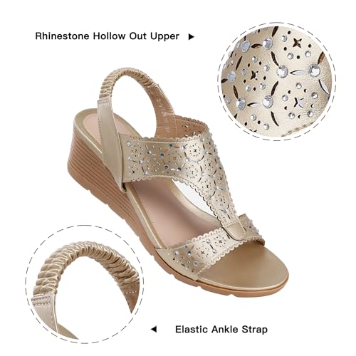 Image of Wedge Sandals Women Dressy: Summer Low Wedges Comfort Sandal - Comfortable Strappy Casual Womens Sandals