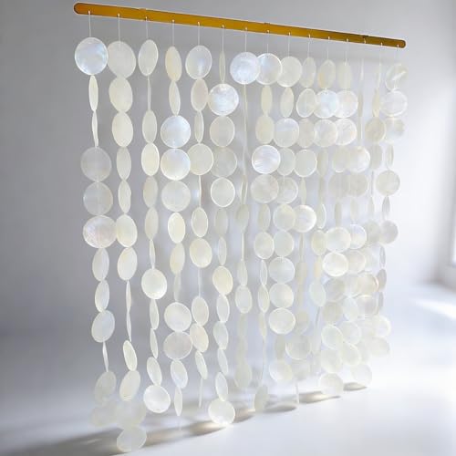 DHHOUSE 24x28 Inch Large Capiz Shell Wall Hanging, Handmade Sea Shell Wall Art with Stainless Steel Rail for Home Decor