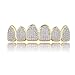 JINAO 18k Gold Plated All Iced Out Luxury Rhinestone Gold Grillz Set with Extra Molding Bars Included (Classic top Grillz)