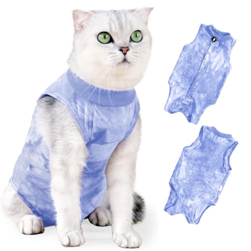 XYTAHDM Combinaison de convalescence chirurgicale pour chat, combinaison respirante pour chaton – Cône anti-léchage – Protection des plaies abdominales pour petits animaux(Bleu pour 4.5-7kg)