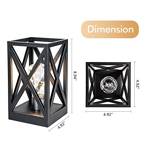 Wingbo 2 Pack Retro Battery Powered Table Lamps, Battery Operated Cordless Desk Lamps, Portable Lamp Set With Bulbs For Living Room Dining Room, Patio Backyard Indoor Outdoor Use, Black Finish #TOP6